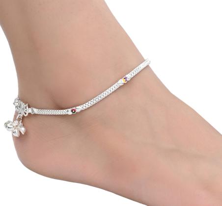 AanyaCentric Silver Plated White Metal Anklets Payal Pair ACIA0066