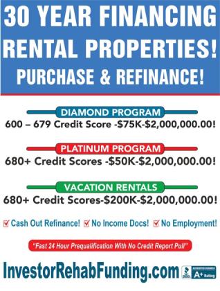 600+ CREDIT – 30 YEAR RENTAL PROPERTY FINANCING – Up To $5,000,000.00!