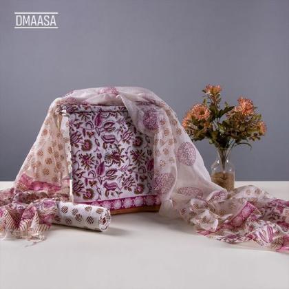 An elegant Unstitched Cotton Suit with a cotton dupatta in a floral print design