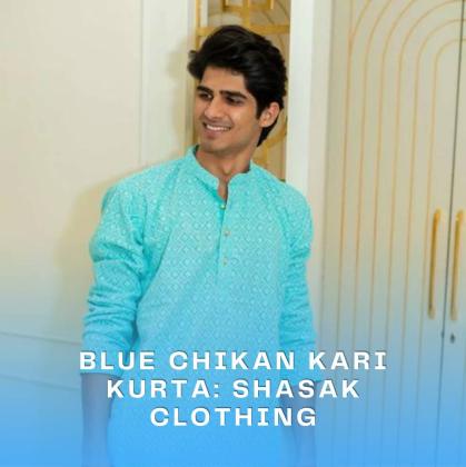Shasak Clothing: Buy Blue Chikan Kari Kurta for Men Online in Inida.