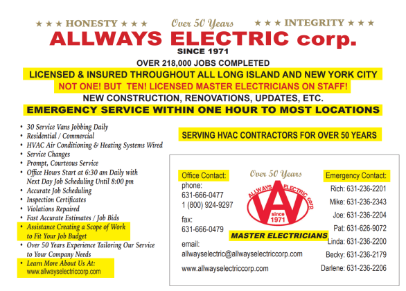 Licensed Electric Repair Service on Long Island at Allways Electric Corp.