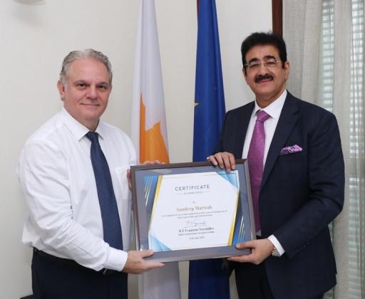 Sandeep Marwah Honored for Nine Years of Dedicated Service to Strengthening India-Cyprus Relations