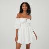 Embrace summer style with our Chic Off-Shoulder Mini A-Line Dress with Puff Sleeves!