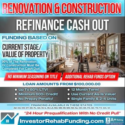 600+ Credit – No Seasoning On Title – Refinance Cash Out Investor Financing!