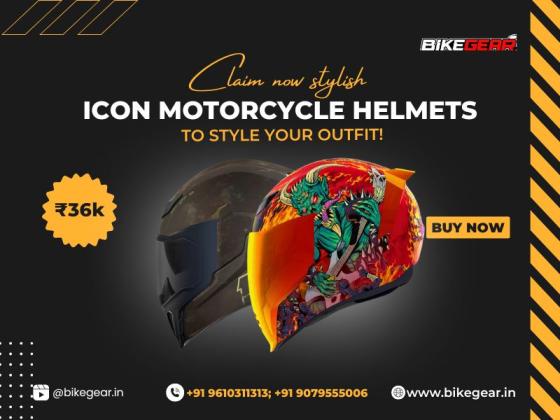 Claim now stylish Icon motorcycle helmets to style your outfit!