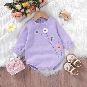 Dress your little one in charm with our Adorable Knitted Baby Bodysuit with Floral Embroidery