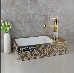 Transform your bathroom with our Golden Ceramic Washbasin Sink Faucet Combo