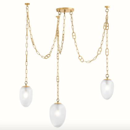 Vintage Brass Daith Chandelier with Etched Glass Shades