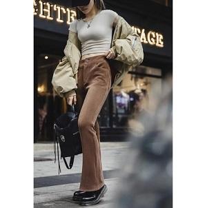 Elevate your wardrobe with our Women's Autumn/Winter Vintage Split Elastic Flare Corduroy Pants