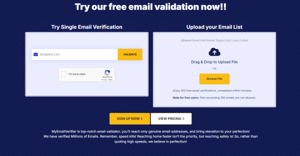 Bulk Email Verifier Services | MyEmailVerifier - Validate Your Emails for Free