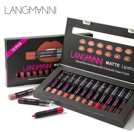 Langmanni 12 Lipstick Sets with Matte Lipstick Lip Gloss