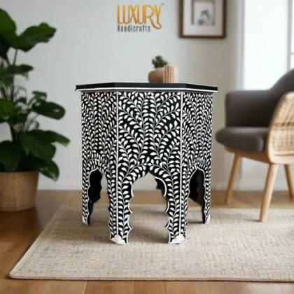 Bone Inlay Side Table with Storage