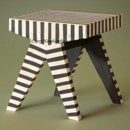 Buy Black and White Bone Inlay Side Table
