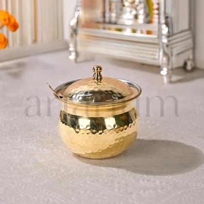 Buy Now Antique-Style Brass Ghee Pot with Spoon & Lid – Durable and Stylish