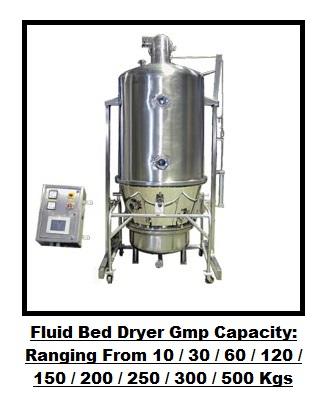 Fluid Bed Dryer Gmp Capacity: Ranging From 10 / 30 / 60 / 120 / 150 / 200 / 250 / 300 / 500 Kgs