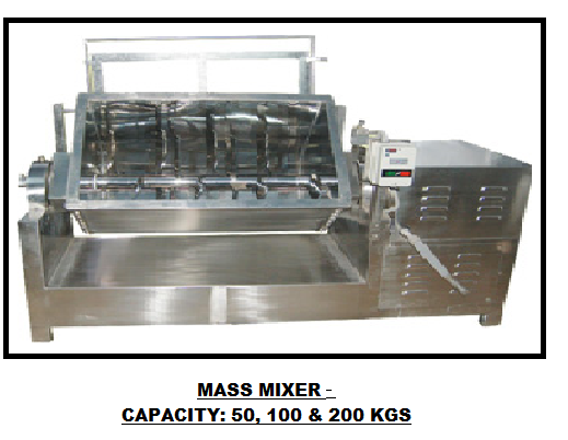 Mass Mixer –  Capacity: 50, 100 & 200 Kgs