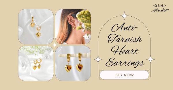 Anti-Tarnish Heart Earrings – Timeless Elegance by Qshi Studio