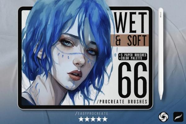 Transform Your Procreate Art with 66 Wet & Soft Brushes!