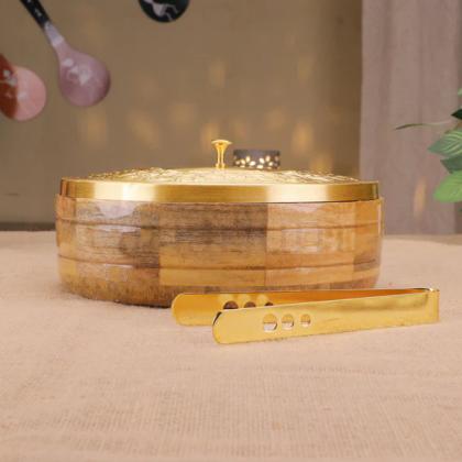 Buy Wooden Roti Box with Brass Lid & Tongs – theartarium