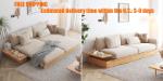 Hot Sale-JASIWAY Modern Solid Wood Upholstered Beige Folding Sofa Bed