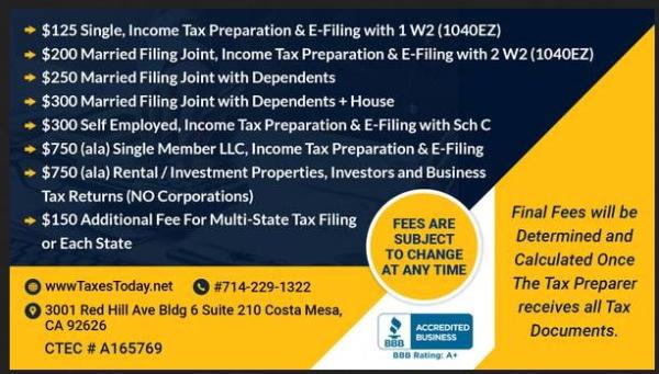 TaxesToday.net Tax Filing Tax Preparation A+ BBB Rated For 15 years