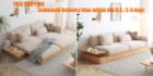 Hot Sale-JASIWAY Modern Solid Wood Upholstered Beige Folding Sofa Bed