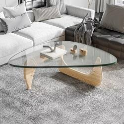 Elevate your living space with this stunning mid-century glass triangle coffee table!