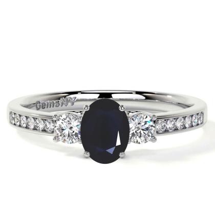 Purchase Blue Sapphire Wedding Ring Featuring Set Round Side Diamonds