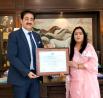 Sandeep Marwah Presents Life Membership of WPDRF to Spiritual Leader Dr. Shubhangi Sakshi