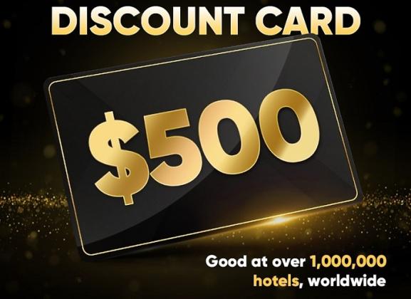 $500 Hotel Discount E-Card – Save Big on Over 1,000,000 Hotels Worldwide!