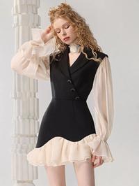 Make a bold entrance in this ruffled mini dress with stunning contrast details!