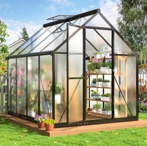 Take your gardening to the next level with this sleek Aluminum Polycarbonate Greenhouse!