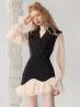 Make a bold entrance in this ruffled mini dress with stunning contrast details!